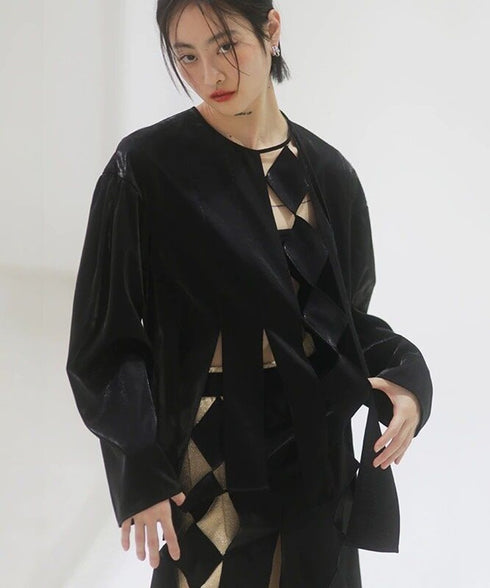 Cutout Diamond Mesh Blouse